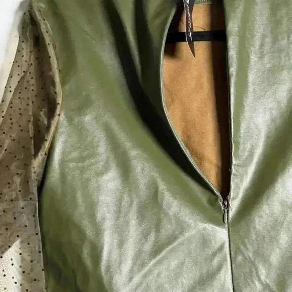 Chic Faux Leather-Inspired Sheer Green Dress (Size Small) - Picture 13 of 14